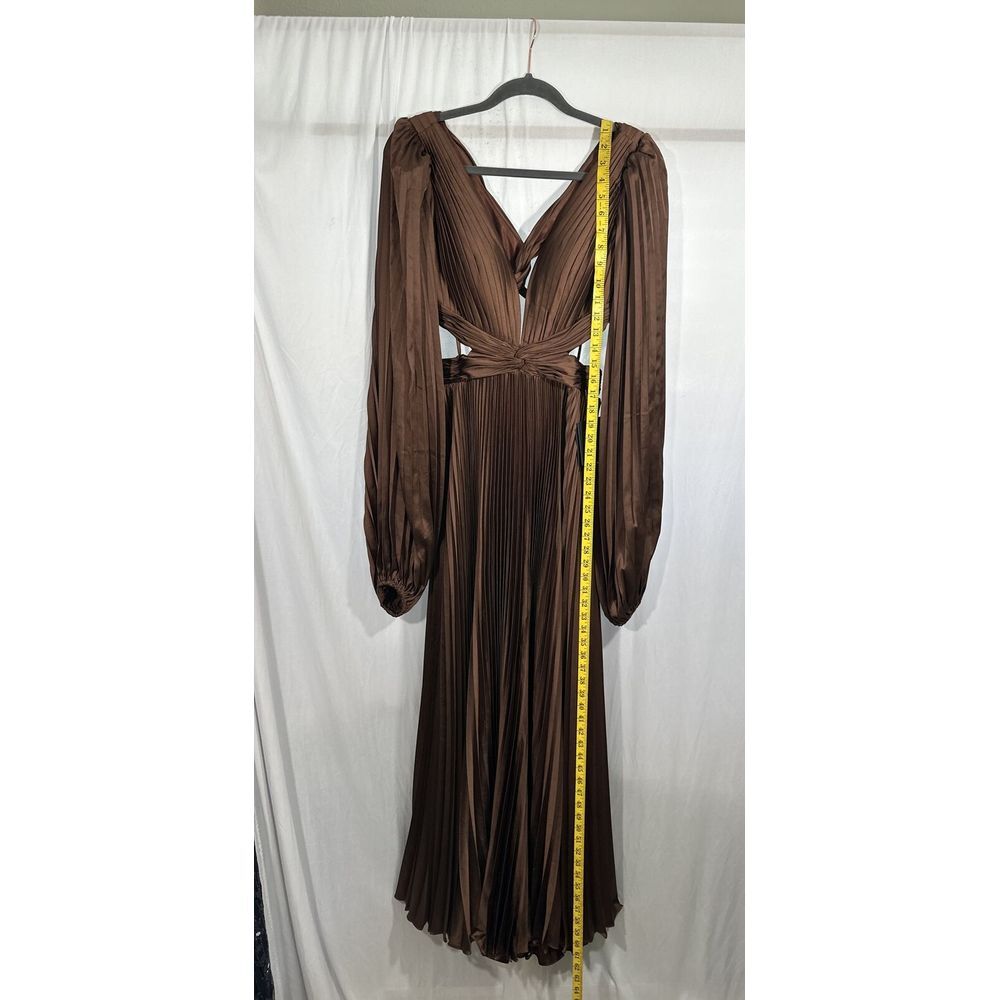 NWT IEENA Mac Duggal [ 6 ] Long Sleeve Pleat Charmeuse CutOut Gown Espresso S957 - Picture 5 of 14